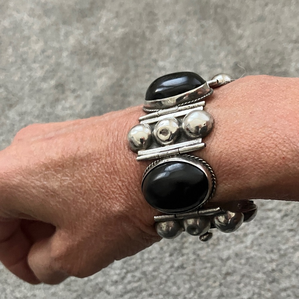 Huge Vintage Black and Silver Taxco Bracelet